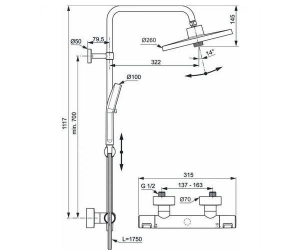 душевая система IDEAL STANDARD CERATHERM T25